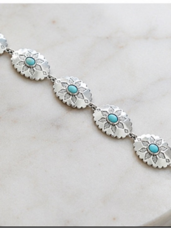 Jewelry - Turquoise Silver Floral-Link Bracelet - Women Jewelry